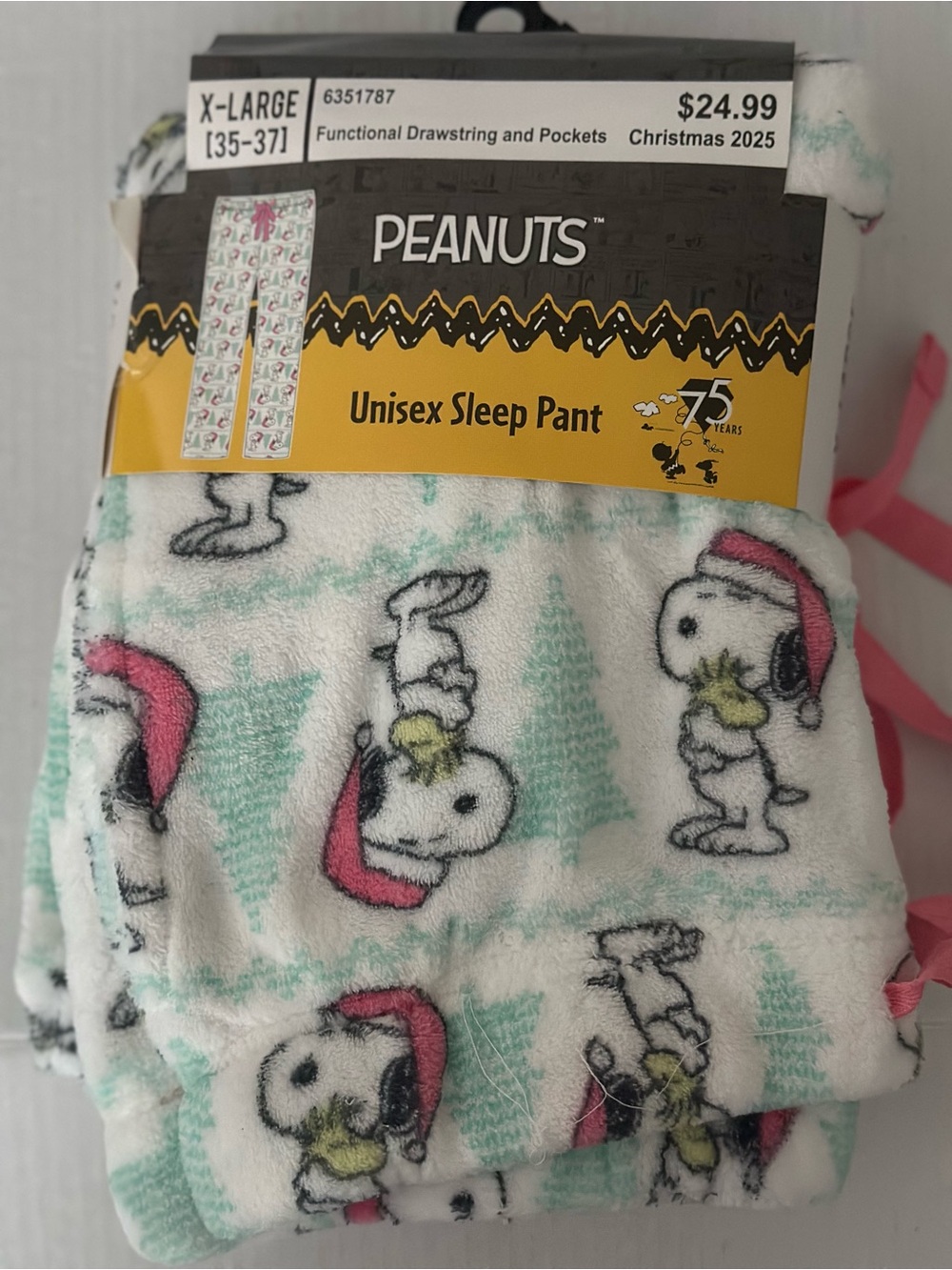 Peanuts Snoopy Woodstock Christmas Sleep Pants XL 35-37 Plush Pajama NWT 2025
